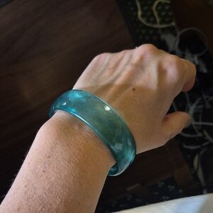 Vintage Teal Transparent Faceted Glass Bangle Bracelet